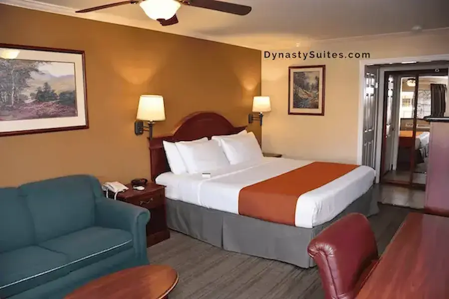 Deluxe room with king bed at Dynasty Suites Redlands