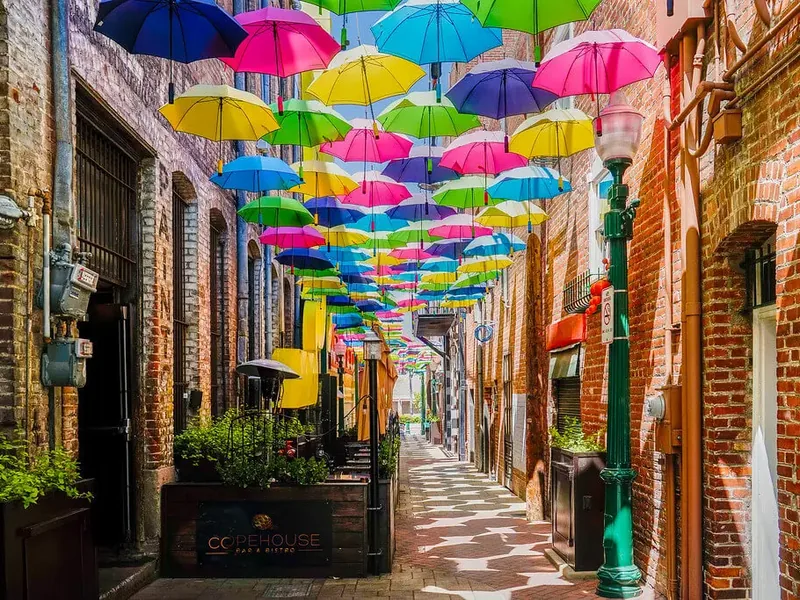 Umbrella Alley public art installation in Redlands.
