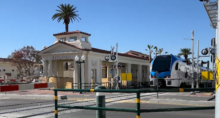 Downtown Redlands and Arrow passenger train